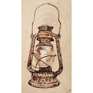 Lantern Wood Burned Pyrography Raw Edge Wood Slab Hand Crafted 15x9